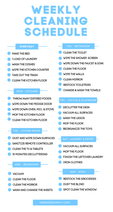 Printable Weekly Cleaning Schedule (Checklist) - One Does Simply Cook!