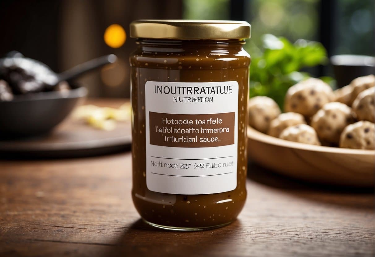 A jar of truffle sauce with a label displaying nutritional information